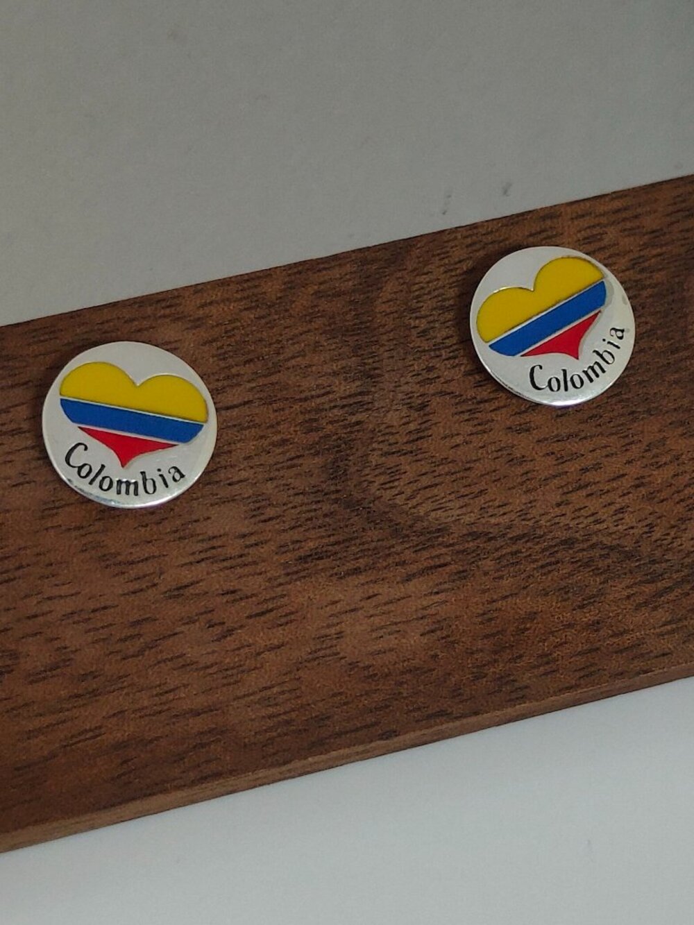 Colombia Heart Flag Travel Vacation Stud Earring Exclusive Designed S925 Silver